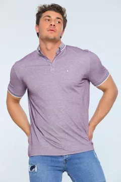 Erkek Likralı Polo Yaka Kol Lastikli T-shirt Açıkmor