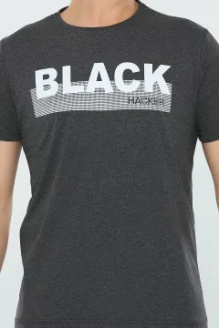 Erkek Likralı Black Baskılı T-shirt Antrasit