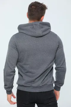 Erkek Kapüşonlu Fermuarlı Basic Sweatshirt Antrasit