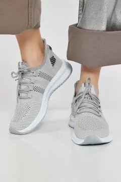 Bağcıklı Kadın Triko Spor Ayakkabı Gri