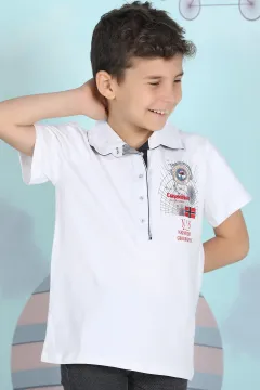 Erkek Çocuk Polo Yaka Baskılı T-shirt Beyaz