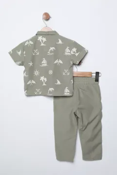 Baskılı Gömlek Pantolon Erkek Çocuk İkili Takım Mint