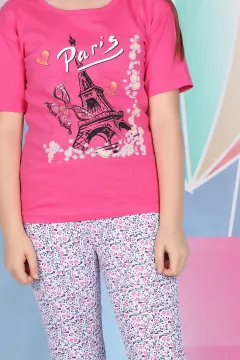 Baskılı Kız Çocuk Pijama Takımı Fuşya
