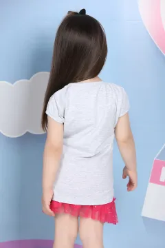 Baskılı Kız Çocuk T-shirt Gri