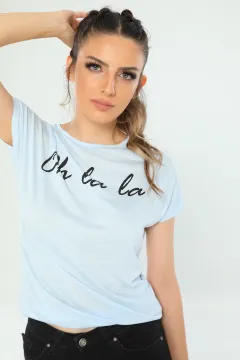 Kadın Likralı Baskılı Salaş T-shirt Bebemavisi