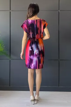 Bel Bağlamalı Yıkama Desenli Yazlık Elbise Siyahorange