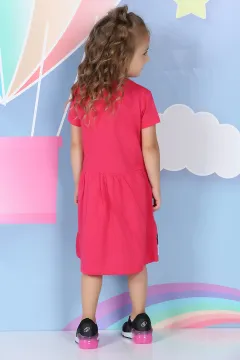 Kız Çocuk Bel Büzgülü Günlük Elbise Fuşya