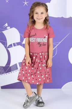 Kız Çocuk Bel Büzgülü Günlük Elbise Gülkurusu