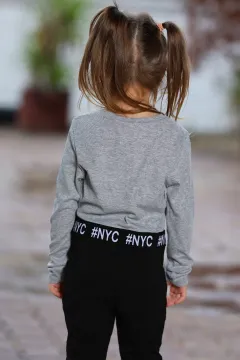 Bel Lastikli Kız Çocuk Crop Sweatshirt Gri