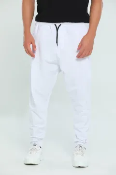 Erkek Likralı Bel Lastikli Cepli Şalvar Pantolon Beyaz