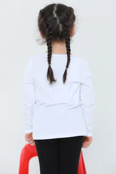 Kız Çocuk Bisiklet Yaka Uzun Kollu Sweatshirt Beyaz
