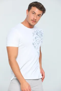 Erkek Likralı Bisiklet Yaka Slim Fit T-shirt Beyaz
