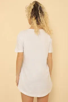 Kadın Likralı Bisiklet Yaka Uzun T-shirt Beyaz