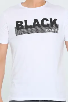 Erkek Likralı Black Baskılı T-shirt Beyaz