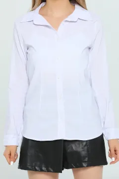 Kadın Düz Basic Gömlek Beyaz