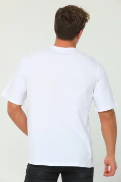 Erkek Likralı Oversize Bisiklet Yaka Basic T-shirt Beyaz