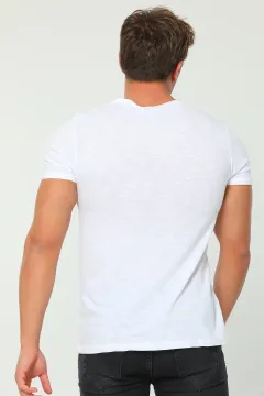 Erkek Likralı V Yaka Basic T-shirt Beyaz