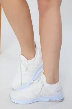 Kadın Bağcıklı Lafonten Triko Mevsimlik Günlük Spor Ayakkabı Beyaz