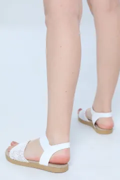 Kadın Bilek Detaylı Halat Örgülü Sandalet Beyaz