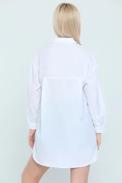 Kadın Yaka Taş Detaylı Gömlek Tunik Beyaz