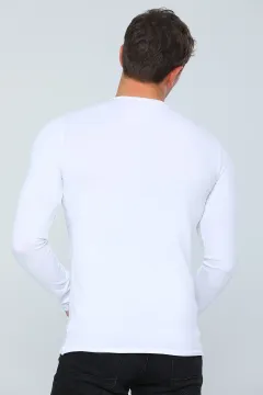 Erkek Likralı Ve Yaka Body Sweatshirt Beyaz