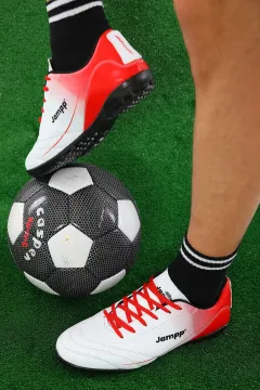 Erkek Bağcıklı Halısaha Futbol Ayakkabısı BeyazKırmızı