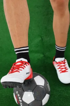 Erkek Bağcıklı Halısaha Futbol Ayakkabısı Beyazkırmızı