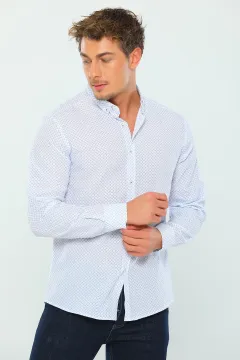 Erkek Uzun Kollu Desenli Gömlek Beyazmavi