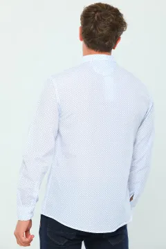 Erkek Uzun Kollu Desenli Gömlek Beyazmavi