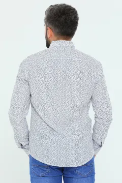 Erkek Uzun Kollu Cepli Desenli Gömlek Beyazmavi