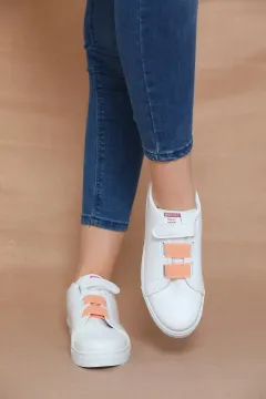 Kadın Cırtlı Sneaker Spor Ayakkabı Beyazpudra