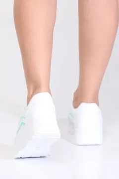 Kadın Yüksek Taban Bağcıklı Günlük Spor Ayakkabı Beyazyeşil