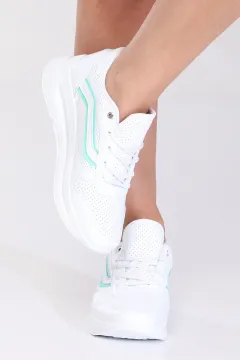 Kadın Yüksek Taban Bağcıklı Günlük Spor Ayakkabı Beyazyeşil