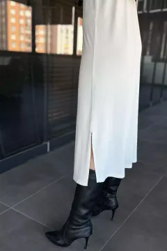 Bisiklet Yaka Sıfır Kol İçlik Elbise Krem