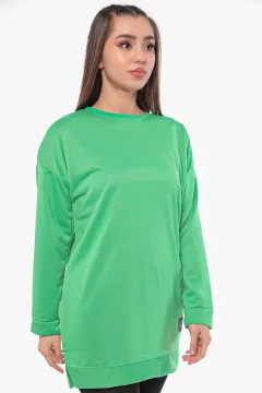 Bisiklet Yaka Sioo Armalı Kadın Sweatshirt (arma Rengi Farklı Gelebilir) Yeşil