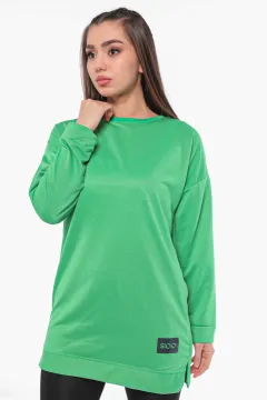 Bisiklet Yaka Sioo Armalı Kadın Sweatshirt (arma Rengi Farklı Gelebilir) Yeşil