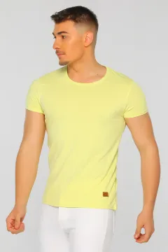 Erkek Likralı Bisiklet Yaka Slim Fit Basıc Body T-shirt A.sarı