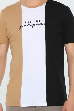 Erkek Oversize Likralı Renk Bloklu T-shirt Bisküvi