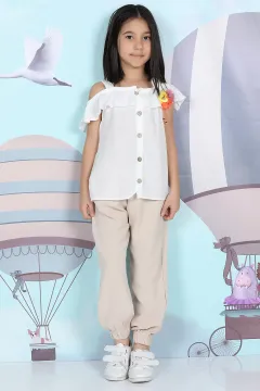 Bluz Pantolon Kız Çocuk Takım Bej