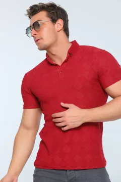 Erkek Likralı Polo Yaka Desenli T-shirt Bordo
