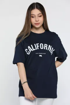 California Baskılı Kadın Tişört Lacivert