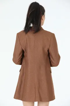 Kadın Şal Yaka Sahte Cepli Blazer Ceket Camel