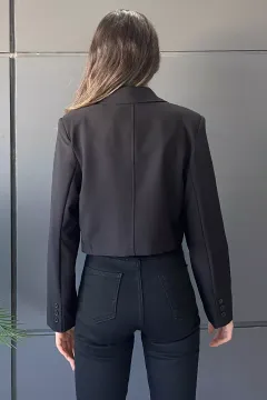Çift Cepli Nakış Detaylı Kadın Kısa Blazer Ceket Siyah