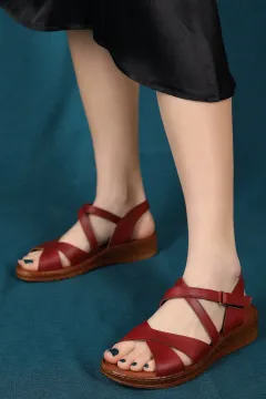 Cırtlı Kadın Sandalet Bordo