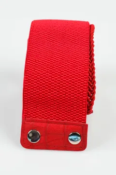 Çıtçıt Detaylı Lastikli Kadın Kemer Kırmızı
