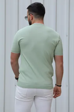 Çizgi Detaylı Bisiklet Yaka Erkek T-shirt Mint