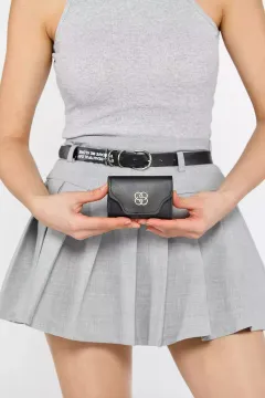 Çok Bölmeli Amblemli Kadın Cüzdan Kartık Siyah