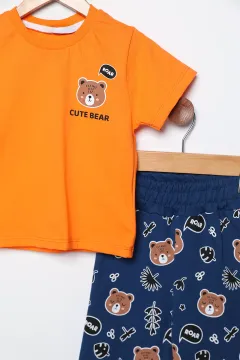 Cute Bear Baskılı Kız-erkek Çocuk Şortlu Takım Orange