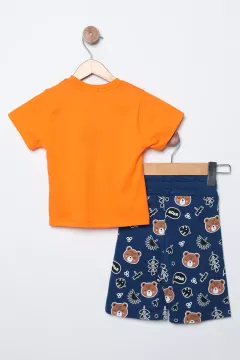 Cute Bear Baskılı Kız-erkek Çocuk Şortlu Takım Orange