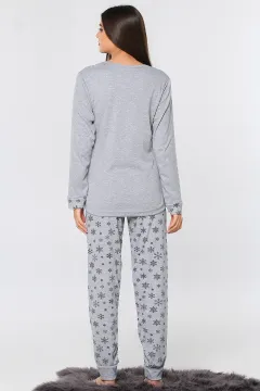 Desenli Kadın Pijama Takımı Gri